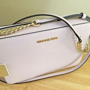 New Michael Kors Jet Set Item Large EW Crossbody Pink Saffiano Leather Bag
